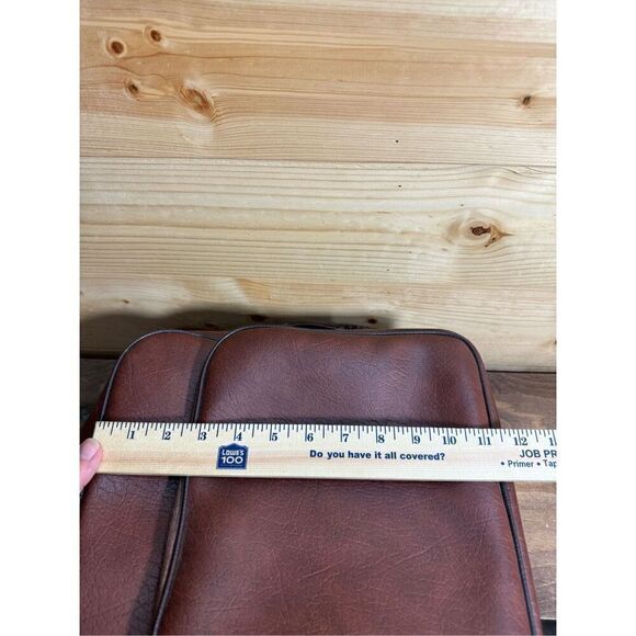 Interpur 1980s Carry On Luggage Weekender Bag Vintage Brown Vinyl Travel Tote Le - Picture 11 of 13